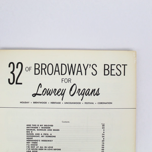 Vintage 1961 "32 of Broadway's Best" Music Book for Lowrey Organs