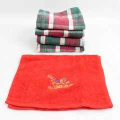 Lot of 5 Plaid and Embroidered Christmas Cotton Tea Towels