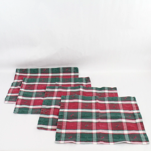 Lot of 5 Plaid and Embroidered Christmas Cotton Tea Towels