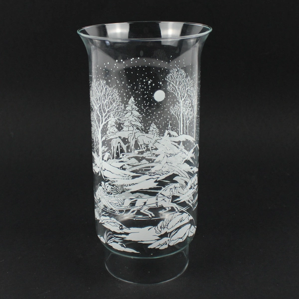 Glass Cylinder Oil Lantern Globe Snowy Nature Scene With Deer 2.75" Bottom Hole