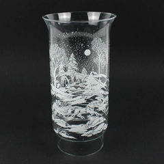 Glass Cylinder Oil Lantern Globe Snowy Nature Scene With Deer 2.75" Bottom Hole