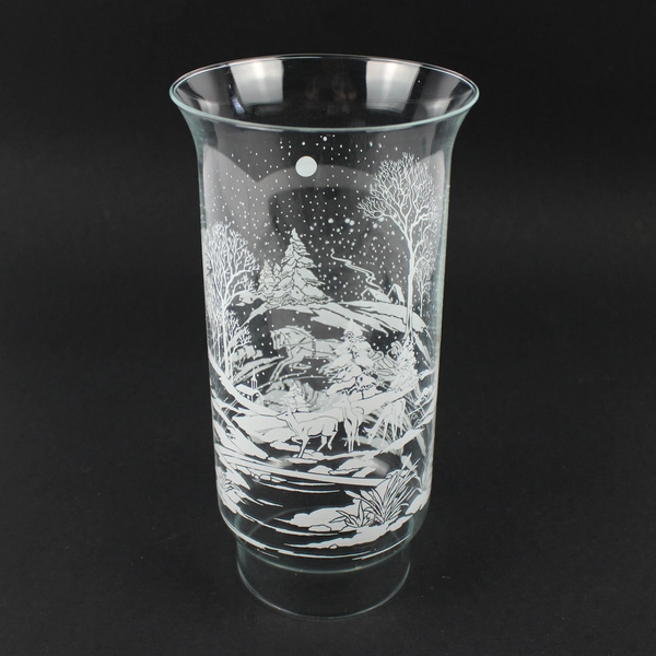 Glass Cylinder Oil Lantern Globe Snowy Nature Scene With Deer 2.75" Bottom Hole