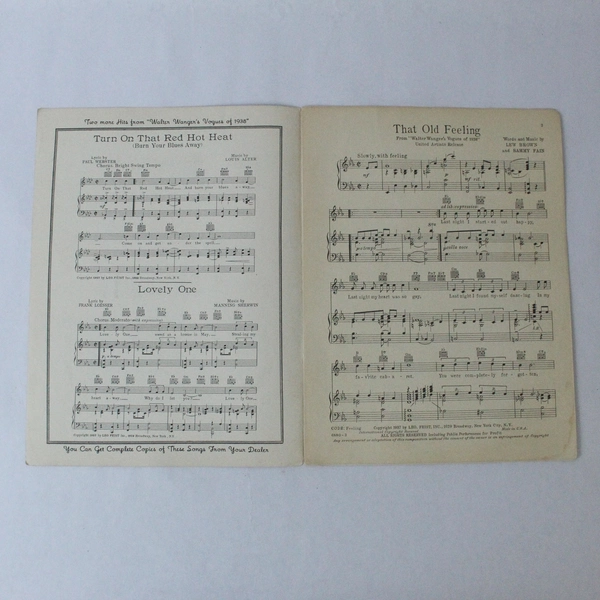 1937 Vintage Sheet Music That Old Feeling Vogues Of 1937 Lew Brown Sammy Fain