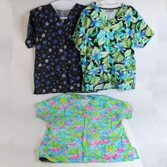 Lot of 3 Various Women's Scrub Shirts with Colorful Patterns Size S