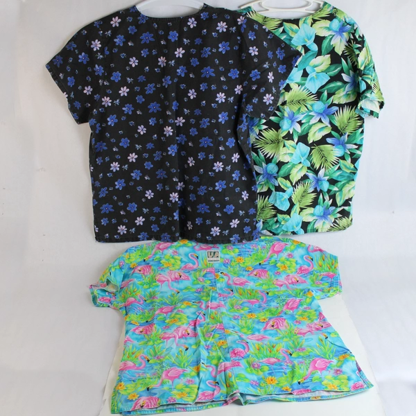 Lot of 3 Various Women's Scrub Shirts with Colorful Patterns Size S