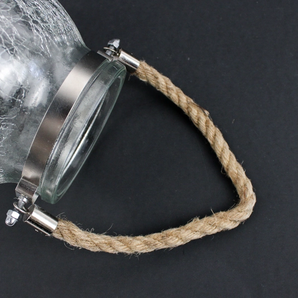 Round Clear Crackled Glass Candle Lantern 5.5" with Rope Handle No Candle
