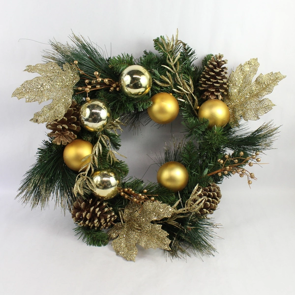 20" Christmas Wreath with Shiny and Glittery Gold Ornaments Holiday Decor
