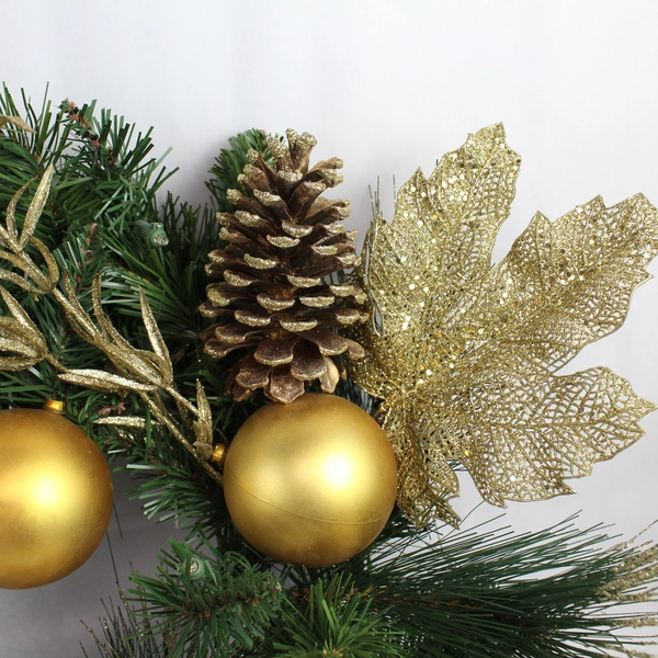 20" Christmas Wreath with Shiny and Glittery Gold Ornaments Holiday Decor