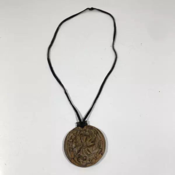 Jerusalem Souvenir Olive Wood Disk Necklace