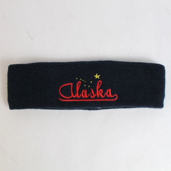 T.I. Navy Blue Embroidered Alaska Logo Acrylic Workout Sweatband One Size