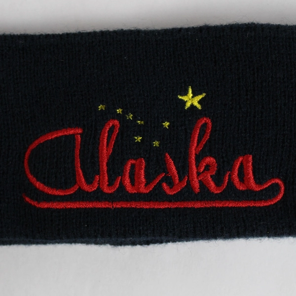 T.I. Navy Blue Embroidered Alaska Logo Acrylic Workout Sweatband One Size