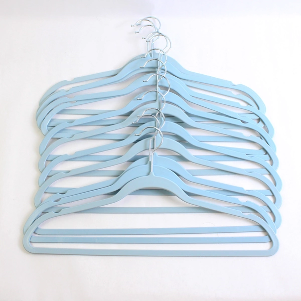 Set of 12 Light Blue Plastic Clothes Hangers Tops and Pants