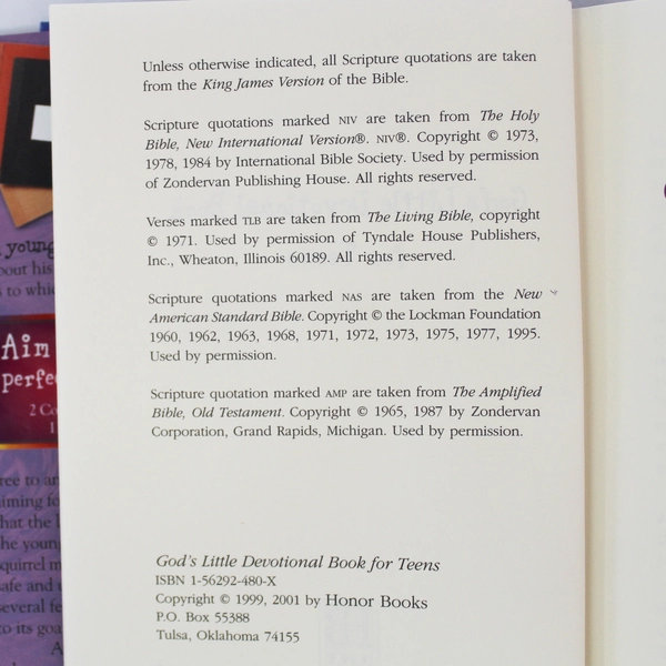 God's Little Devotional Book for Teens HC by Honor Books 2001 - Good Condition