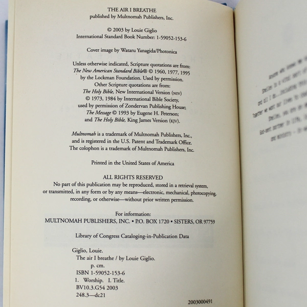 The Air I Breathe Worship as a Way of Life by Louie Giglio 2003 Hardcover