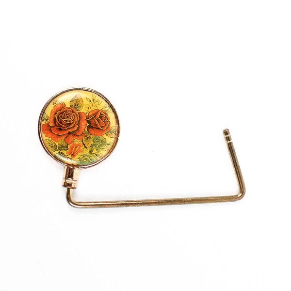 Brass And Enamel Rose Foldable Table Holder Bag Purse Accessory