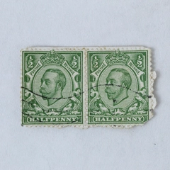 Lot of 2 Used King George V Green Half Penny Stamps on Paper