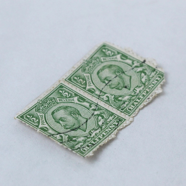 Lot of 2 Used King George V Green Half Penny Stamps on Paper