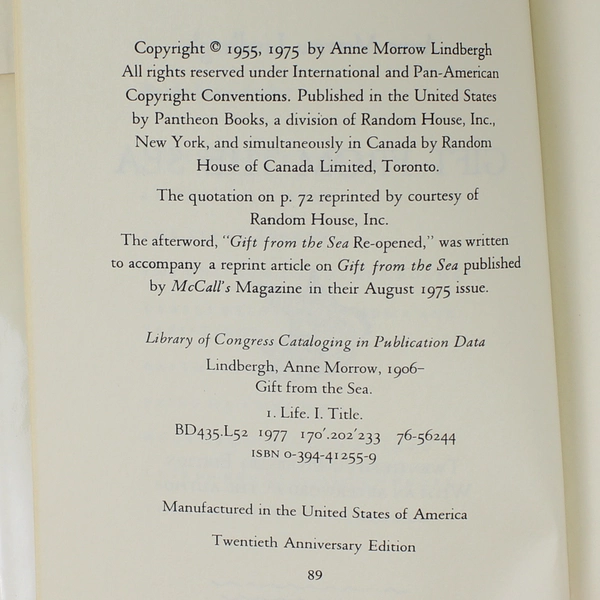 Gift From the Sea by Anne Morrow Lindbergh 1975 HC Pantheon Books
