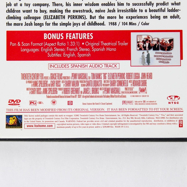 Big 1988 DVD Movie Starring Tom Hanks Classic Comedy Drama Film