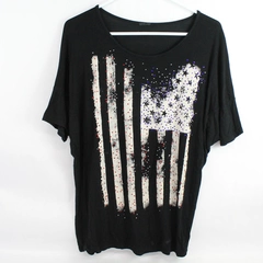 Bedazzled Black American Flag T-Shirt Women's Size Medium