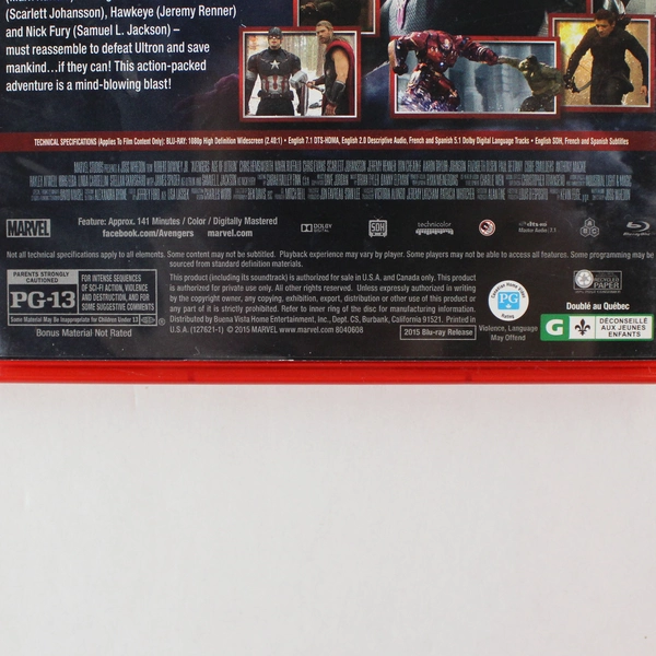 Avengers: Age Of Ultron Blu Ray 2015 Marvel Cinematic Universe