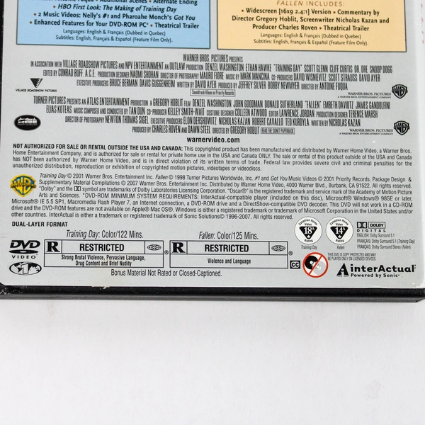 Training Day / Fallen DVD Starring Denzel Washington Crime Thriller Movie