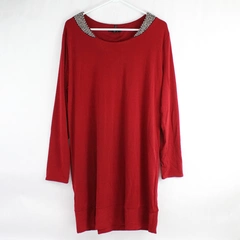 Daisy Fuentes Beaded Cordial Red Knee-Length Shift Dress Women's Size XL