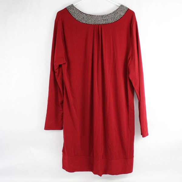 Daisy Fuentes Beaded Cordial Red Knee-Length Shift Dress Women's Size XL