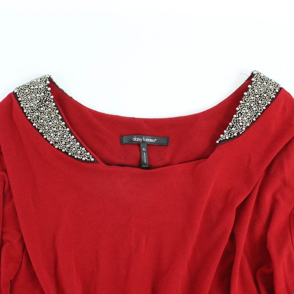 Daisy Fuentes Beaded Cordial Red Knee-Length Shift Dress Women's Size XL
