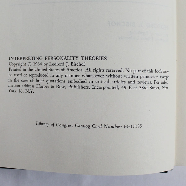 Interpreting Personality Theories by Ledford Bischof Textbook Vintage 1964