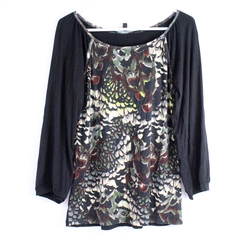 Linea Domani Feather Print Long-Sleeved Top Women's Size Medium