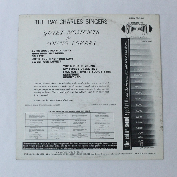 The Ray Charles Singers Quiet Moments for Young Lovers Vinyl LP 1964 - Pre-Owned
