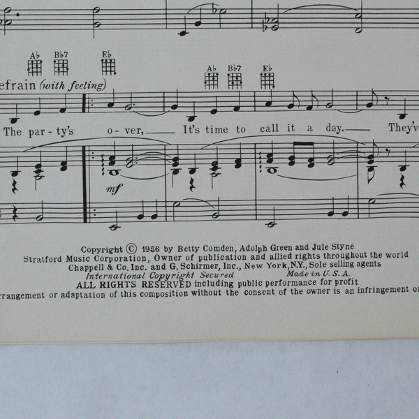 Vintage Sheet Music: The Party's Over Jule Styne Piano Vocal Guitar 1956