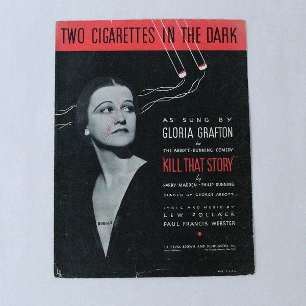Vintage 1934 Sheet Music "Two Cigarettes In The Dark" by Gloria Grafton