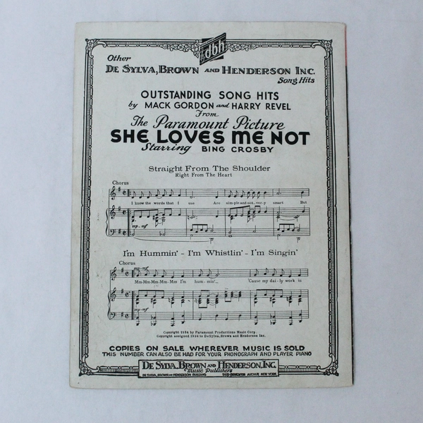 Vintage 1934 Sheet Music "Two Cigarettes In The Dark" by Gloria Grafton