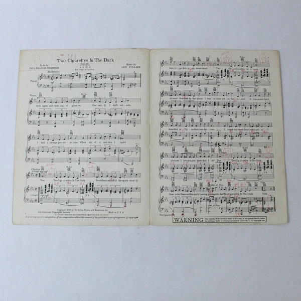Vintage 1934 Sheet Music "Two Cigarettes In The Dark" by Gloria Grafton