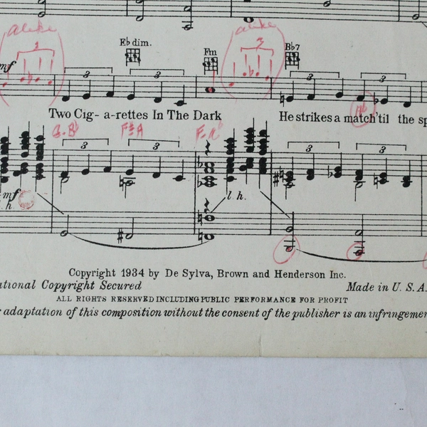 Vintage 1934 Sheet Music "Two Cigarettes In The Dark" by Gloria Grafton