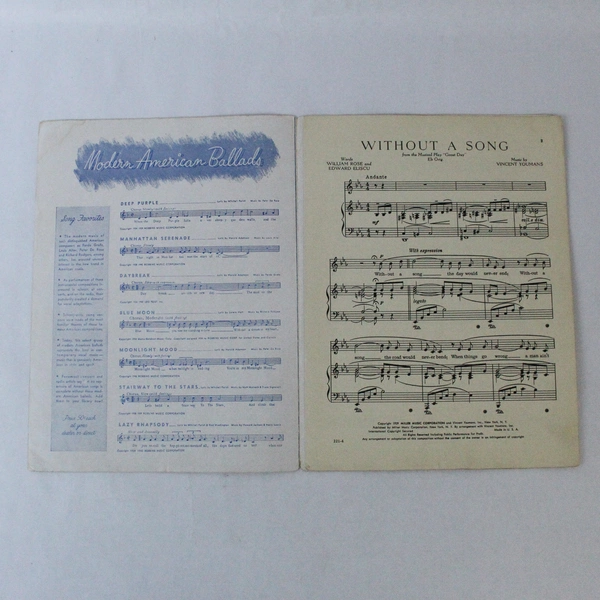 Vintage 1929 Sheet Music "Without A Song" by Vincent Youmans & William Rose