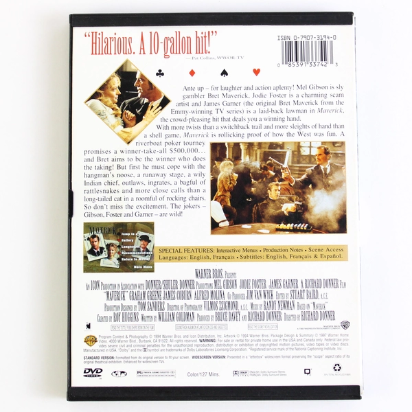 Maverick 1997 DVD Mel Gibson Jodie Foster Western Film Movie