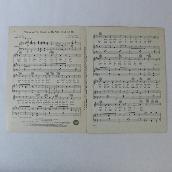Vintage Sheet Music "Waiting at the Church" Sweet Rosie O'Grady Betty Grable