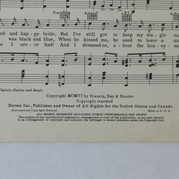 Vintage Sheet Music "Waiting at the Church" Sweet Rosie O'Grady Betty Grable