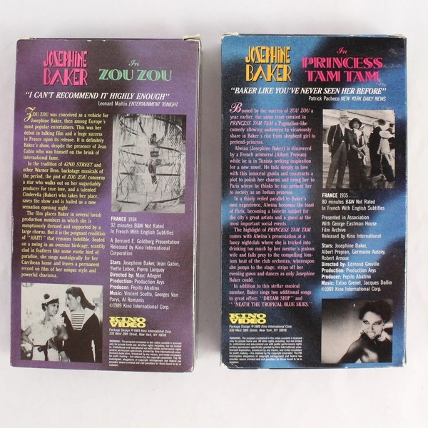 Lot of 2 Josephine Baker VHS Films Princess Tam Tam & Zou Zou 1989