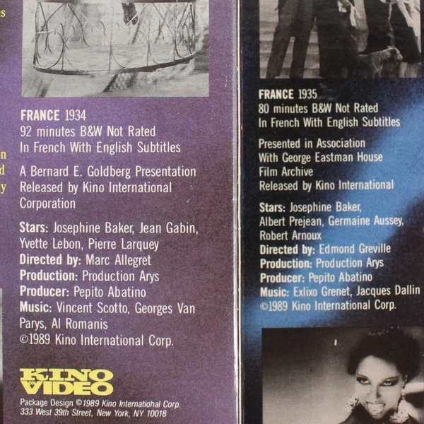 Lot of 2 Josephine Baker VHS Films Princess Tam Tam & Zou Zou 1989