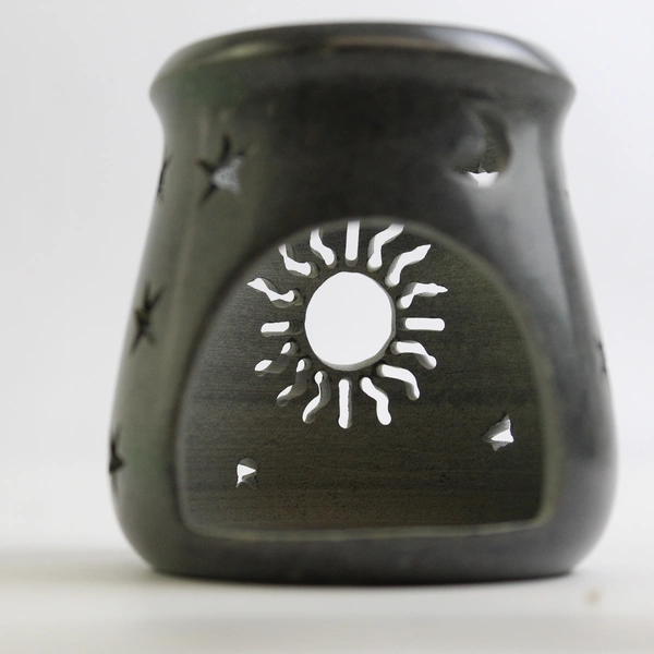Unbranded Carved Gray Stone Candle Lamp with Star/Moon/Sun Cutouts Decor