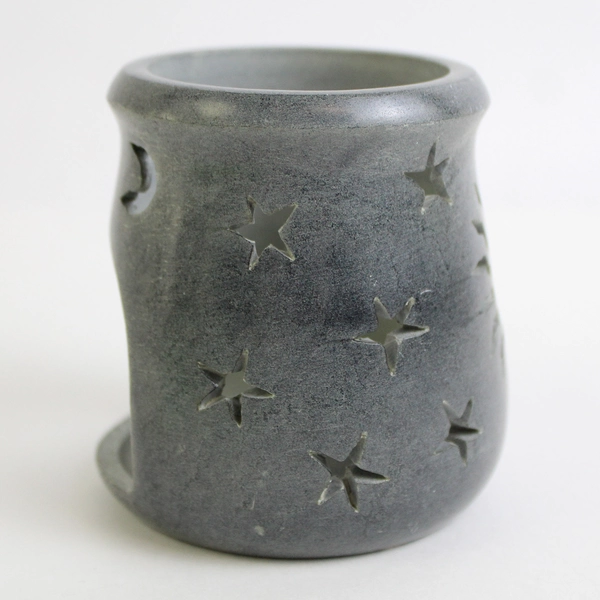 Unbranded Carved Gray Stone Candle Lamp with Star/Moon/Sun Cutouts Decor