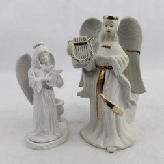 Bloom Rite White Ceramic Angel Planter And Flintlock Angel Taper Candle Holder