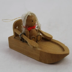 Vintage Wood Doll In A Rowboat Christmas Ornament