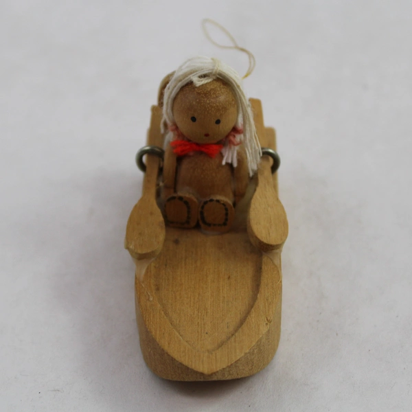 Vintage Wood Doll In A Rowboat Christmas Ornament