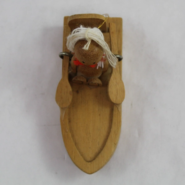 Vintage Wood Doll In A Rowboat Christmas Ornament