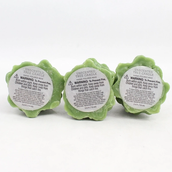 Lot Of 3 Vintage Christmas Tree Candles 3" Green Glitter Unscented Hand Poured